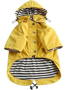 Waterproof Dog Raincoat with Reflective Buttons, Adjustable Hood & Legs - Yellow